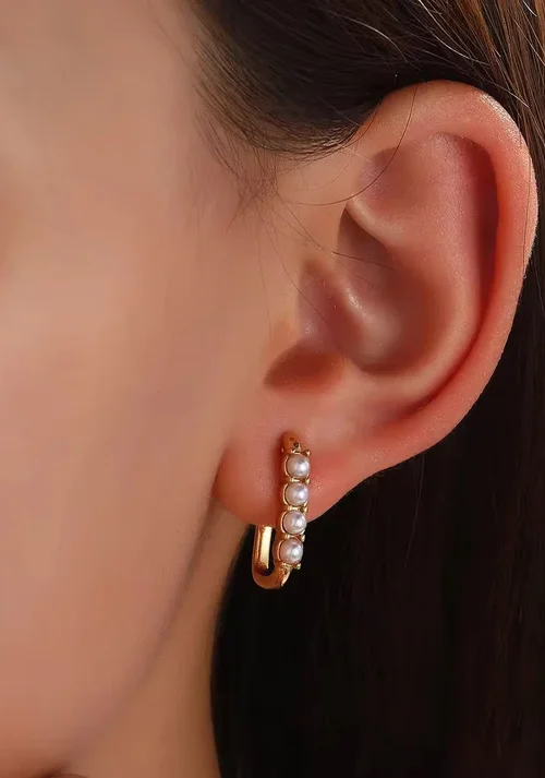 Pearl Cascade Gold Hoop Earrings