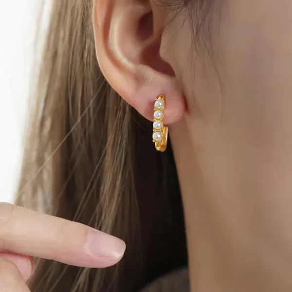 Pearl Cascade Gold Hoop Earrings