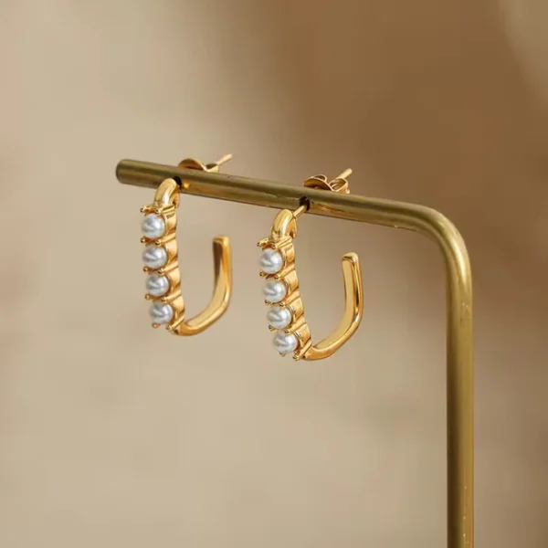 Pearl Cascade Gold Hoop Earrings